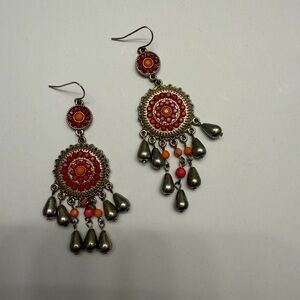 Chic Red and Gold Chandelier Earrings